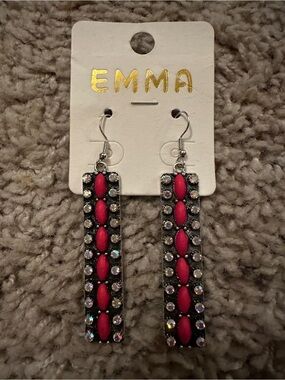 Red Crystal Bar Drop Earrings- NWT
